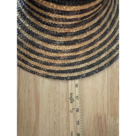 Filippo Catarzi Italy Wide Brim Straw Hat Black Tan Stripe 100% Straw Boho Chic - Picture 5 of 5